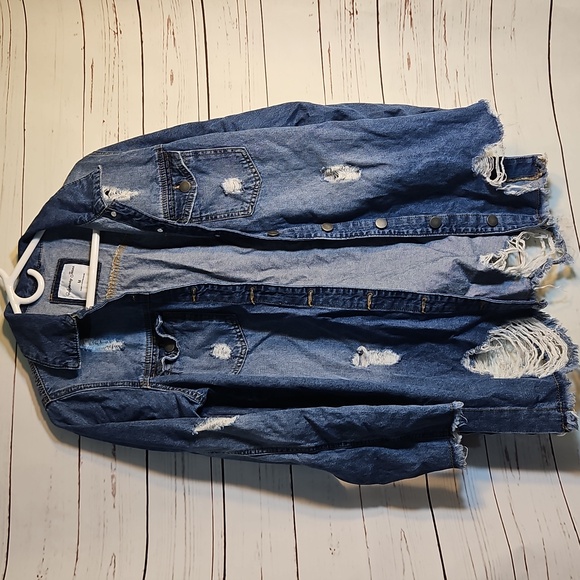 Highway  Jeans Distressed Oversized Denim Jacket Medium Blue Jean Shacket,M - Picture 1 of 10